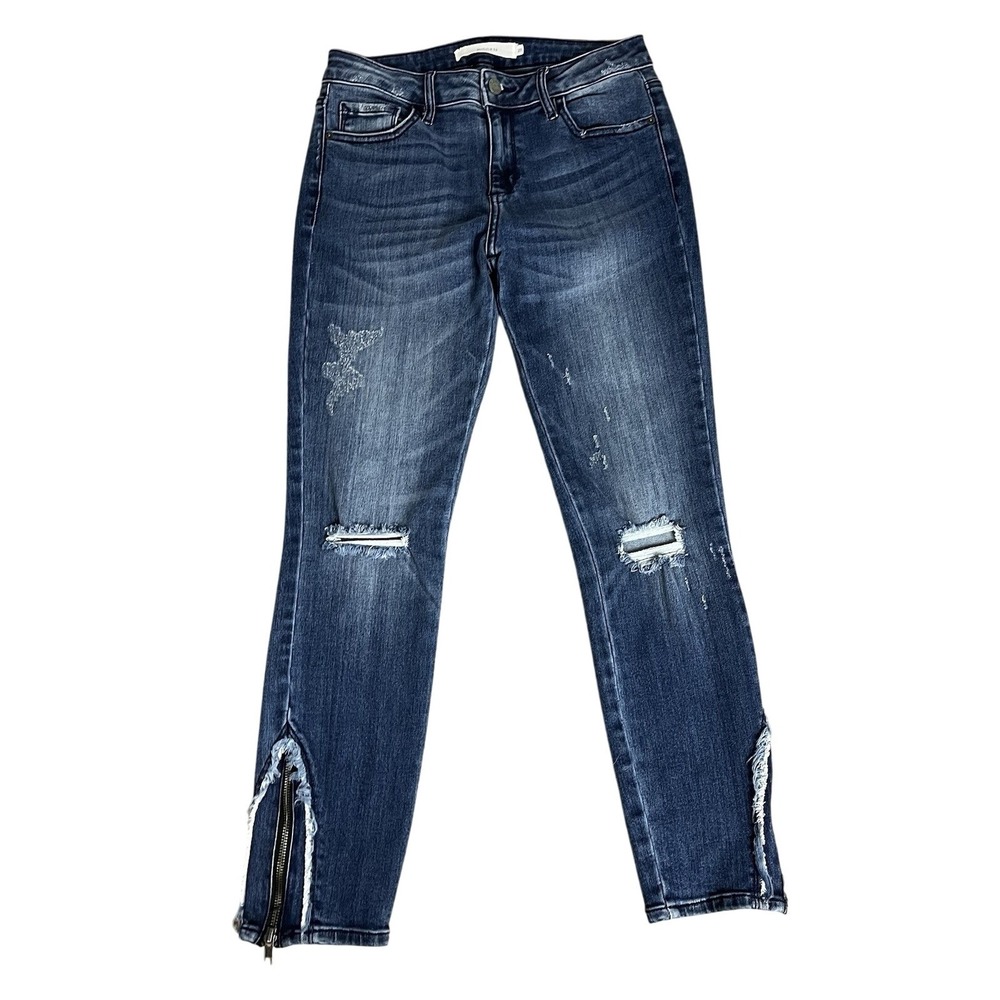 Hidden Jeans Womens Size 27 Mid Rise Distress Skinny Ankle Zip Stretch Blue